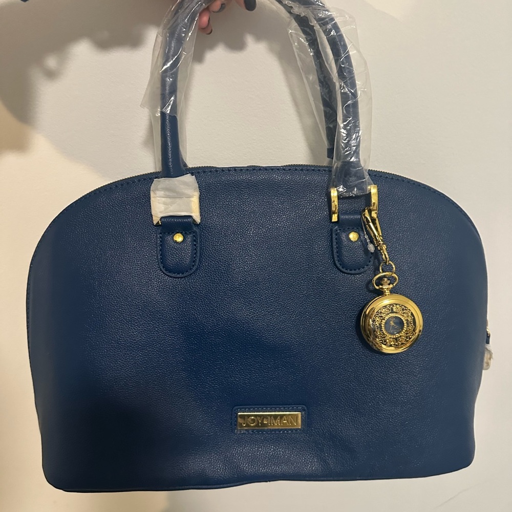 Joy & Iman Teal Blue Pebbled Leather Satchel Handbag